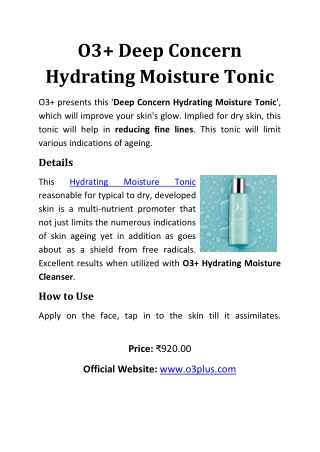 Buy O3  Deep Concern Hydrating Moisture Tonic Online