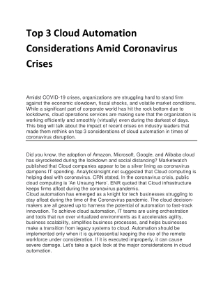 Top 3 Cloud Automation Considerations Amid Coronavirus Crises