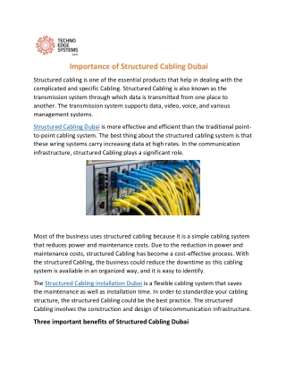 Importance of Structured Cabling Installation in Dubai