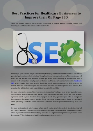Best Practices for Healthcare Businesses To Improve their On Page SEO