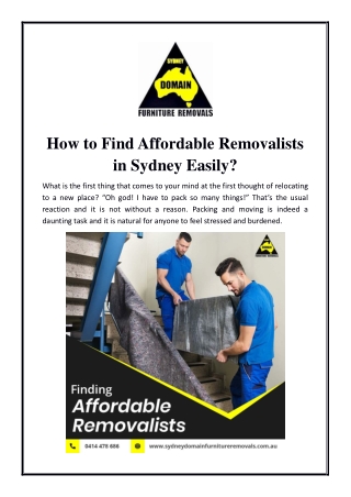 How to Find Affordable Removalists in Sydney Easily?