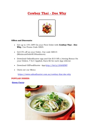 15% Off - Cowboy Thai Restaurant Dee Why, NSW