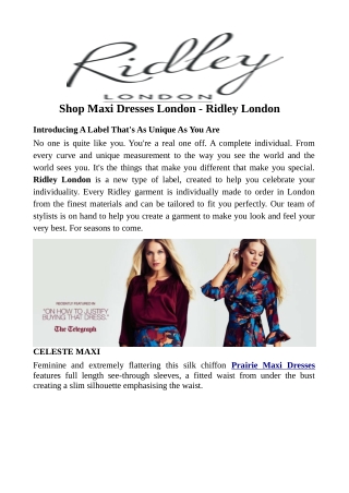 Shop Maxi Dresses London - Ridley London