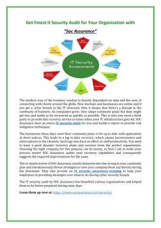 Get Finest It Security Audit for Your Organization with SOC Assurance