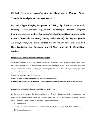 Global Equipment as a Service in Healthcare Market Size, Trends & Analysis - Forecasts to 2026