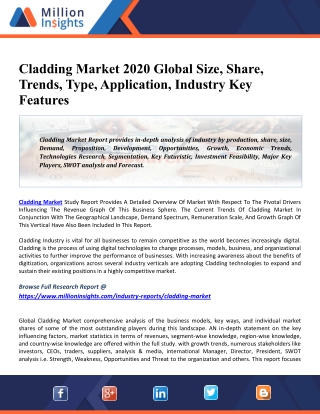 Cladding Market: 2020 Global Industry Trends, Growth, Share, Size And 2025 Forecast Research Report