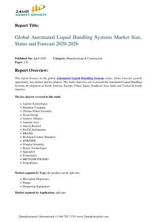 Automated Liquid Handling Systems Forthcoming Developments, Growth Challenges, Opportunities 2026