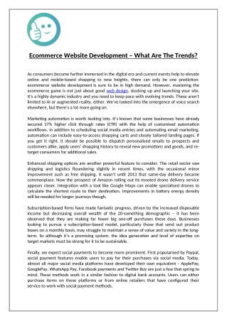Ecommerce Website Development – What Are the Trends?