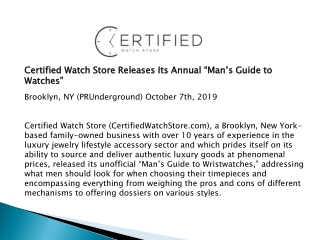Certified Watch Store Releases Its Annual “Man’s Guide to Watches”