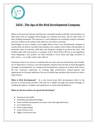 2020 - The Age of the Web Development Company