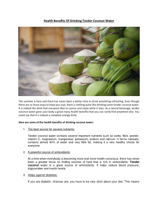 Health Benefits Of Drinking Tender Coconut Water