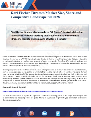 Karl Fischer Titrators Market Size, Share and Competitive Landscape till 2028
