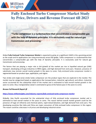 Fully Enclosed Turbo Compressor Market Study by Price, Drivers and Revenue Forecast till 2023