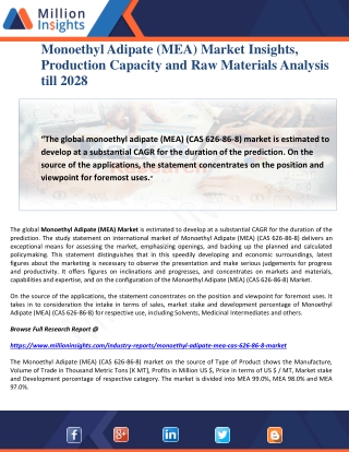 Monoethyl Adipate (MEA) Market Insights, Production Capacity and Raw Materials Analysis till 2028
