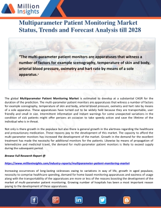 Multiparameter Patient Monitoring Market Status, Trends and Forecast Analysis till 2028