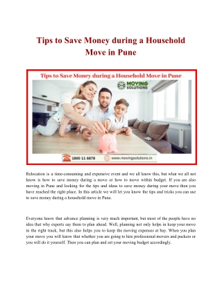 Tips to Save Money during a Household Move in Pune