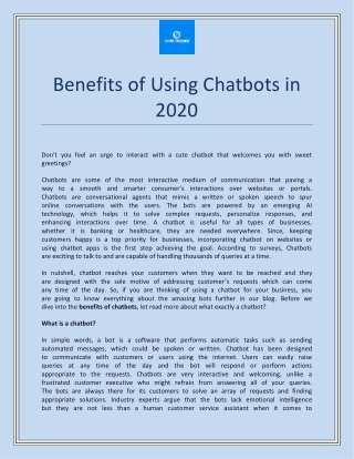 Benefits of Using Chatbots in 2020 | Core Techies