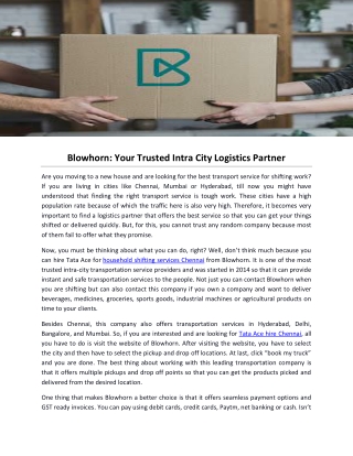 Blowhorn: Your Trusted Intra City Logistics Partner