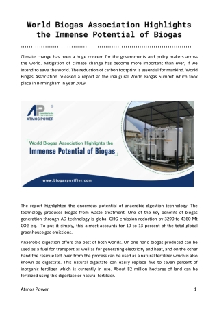 World Biogas Association Highlights the Immense Potential of Biogas