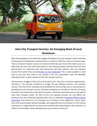 Intra City Transport Services: An Emerging Need of Local Businesses