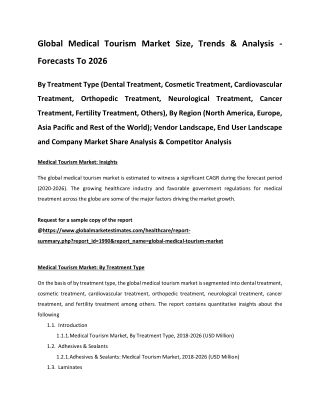 Global Medical Tourism Market Size, Trends & Analysis - Forecasts To 2026