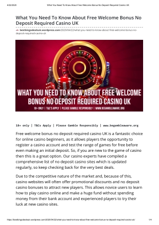 What You Need To Know About Free Welcome Bonus No Deposit Required Casino UK