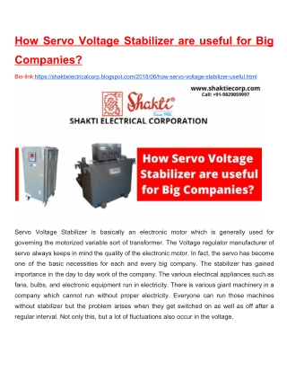 How Servo Voltage Stabilizer are useful for Big Companies?