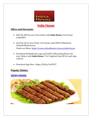 5% Off - India House Restaurant Menu in Hallett Cove SA