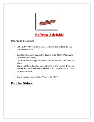 5% Off - Saffron Adelaide Indian restaurant Menu in Ridgehaven SA