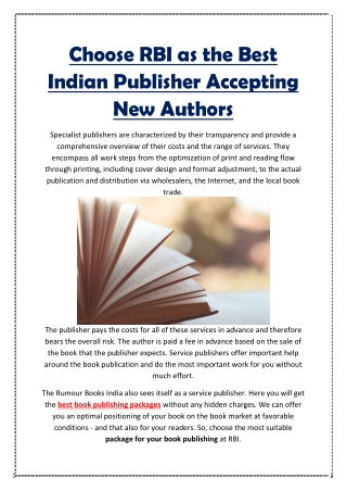 Choose RBI as the Best Indian Publisher Accepting New Authors