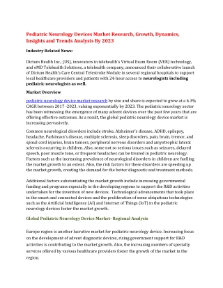 Pediatric Neurology Devices Market Research, Growth, Dynamics, Insights and Trends Analysis By 2023