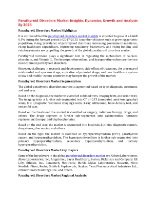 Parathyroid Disorders Market Insights, Dynamics, Growth and Analysis By 2023