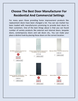 Choose The Best Door Manufacturer For Residential And Commercial Settings