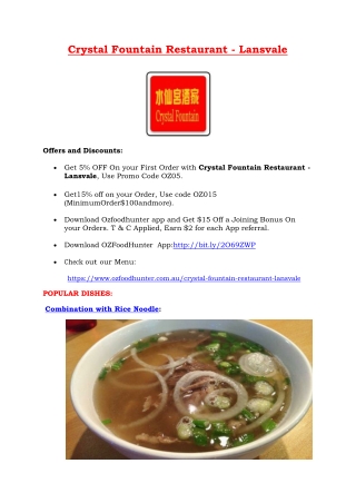 5% Off - Crystal Fountain Chinese Restaurant Lansvale, NSW