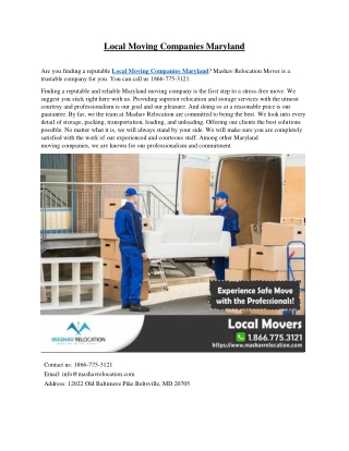 Local Moving Companies Maryland