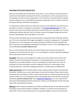 Advantages Of Corrosive Chemical Carts