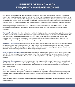 Benefits of using high frequency massage machine