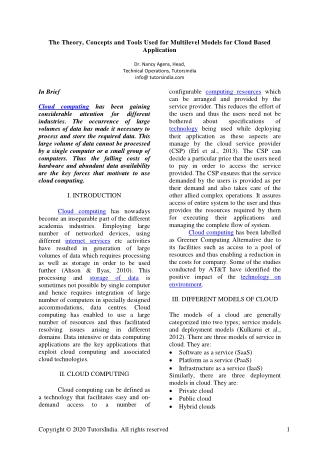 The theory, concepts and tools used for multilevel models for cloud based application- TutorsIndia.com