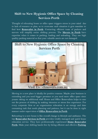 Shift to New Hygienic Office Space by Cleaning Services Perth