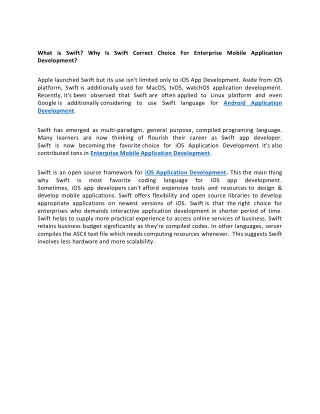 What is Swift? Why Is Swift Correct Choice For Enterprise Mobile Application Development?