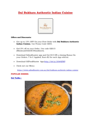 15% Off -Dal Bukhara Authentic Indian Cuisine , NSW