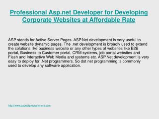 Hire Professional Asp.Net Programmer for Developing Corporat