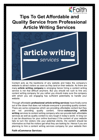 Tips To Get Affordable and Quality Service from Professional Article Writing Services