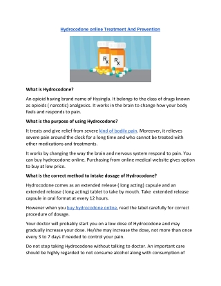 Hydrocodone online Treatment And Prevention