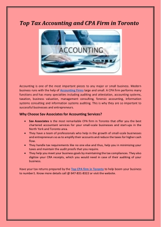 Top Tax Accounting and CPA Firm in Toronto