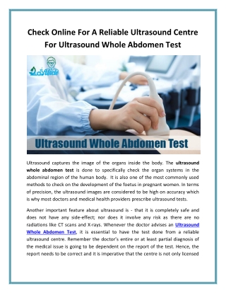 Check Online For A Reliable Ultrasound Centre For Ultrasound Whole Abdomen Test