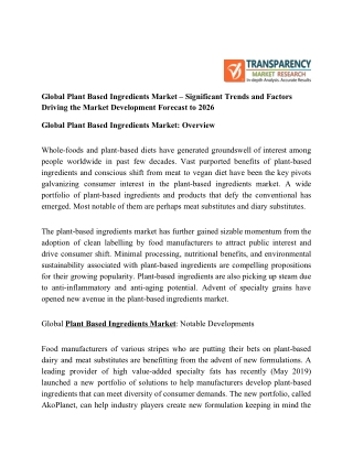 Global Plant Based Ingredients Market – Significant Trends and Factors Driving the Market