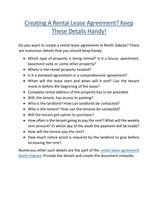 Creating A Rental Lease Agreement? Keep These Details Handy!