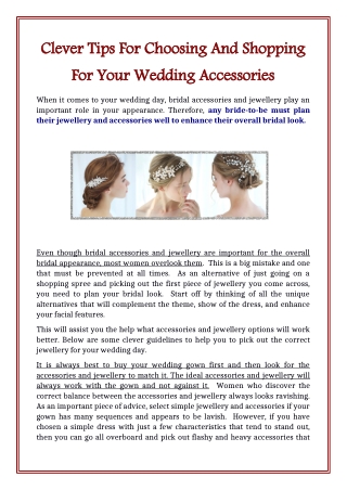 Clever Tips For Choosing And Shopping For Your Wedding Accessories