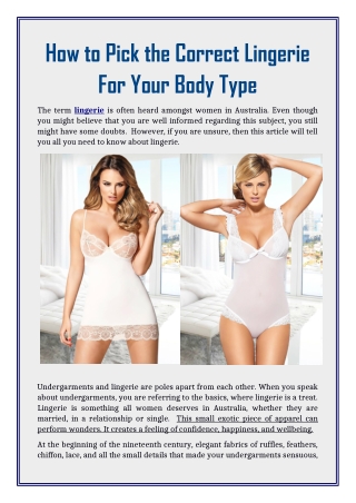 How to Pick the Correct Lingerie For Your Body Type